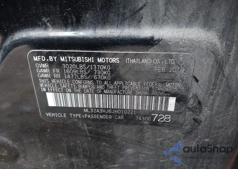 2018 Mitsubishi Mirage Es z USA, uszkodzony, nr VIN ML32A3HJ6JH010221